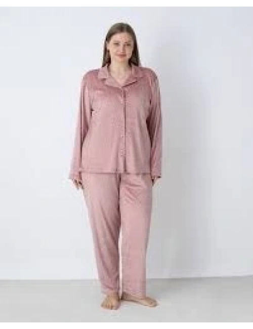 Estiva 25371 Gömlek Yaka Battal Kadife Pijama Takımı