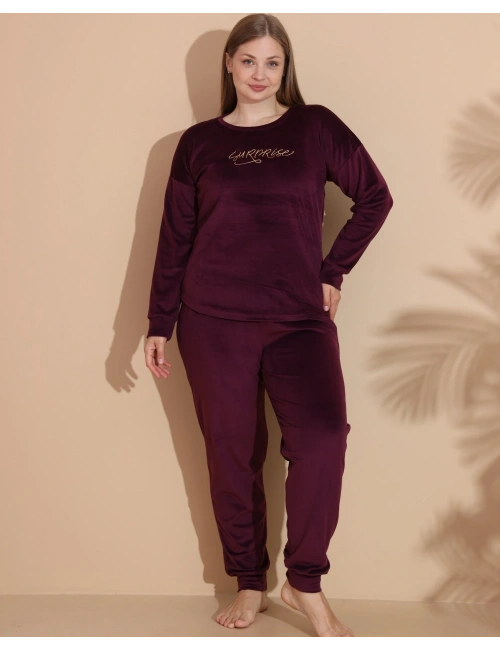 Estiva 25393 Uzun Kol Battal Kadife Pijama Takımı