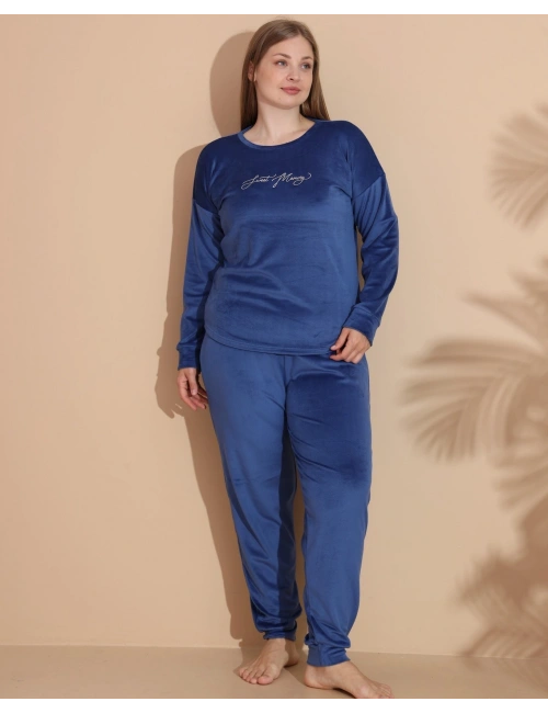 Estiva 25394 Uzun Kol Battal Kadife Pijama Takımı