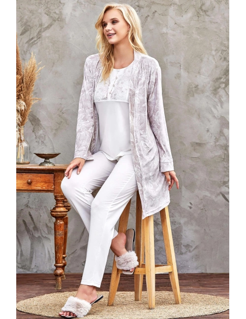 Flz 31-104 Bayan Kadife Sabahlık Pijama Takımı