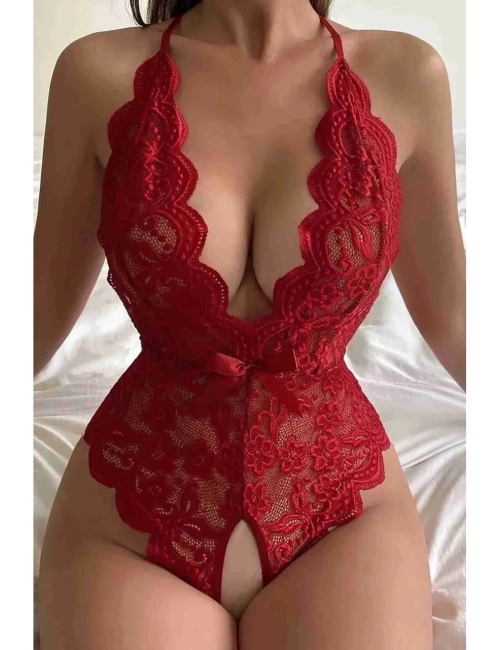 For Dreams 8458 Fantezi Dantelli Özel Bölgesi Açık Bodysuit