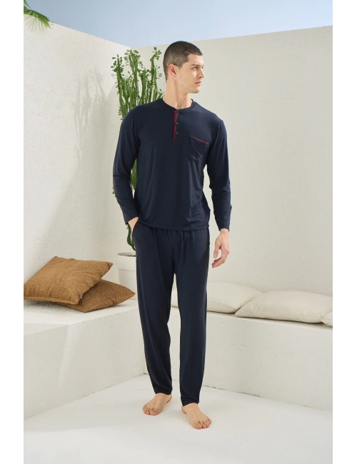Kocabey 9220 Erkek Midi Yaka Uzun Kol Pijama Takım