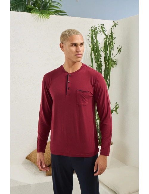 Kocabey 9220 Erkek Midi Yaka Uzun Kol Pijama Takım