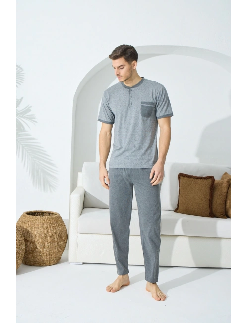 Kocabey 9501 Erkek Midi Yaka Kısa Kol Pijama Takım