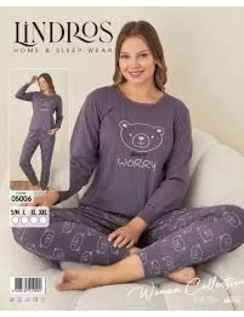 Lindros 05006 Raporlu Polar Kumaş Uzun Kol Pijama Takımı