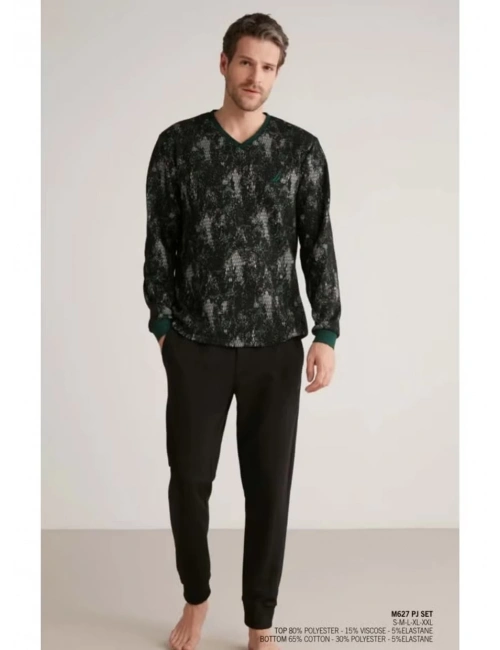 Nautıca M627 Erkek Uzun Kollu V Yaka Pijama Takımı