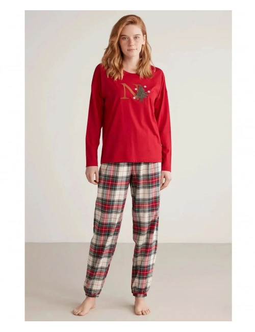 Nautıca W606 Kadın Uzun Kollu Ekoseli Pijama Takımı