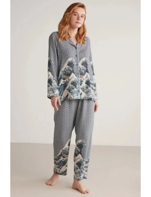 Nautıca W617 Kadın Uzun Kollu Önden Düğmeli Pijama Takımı