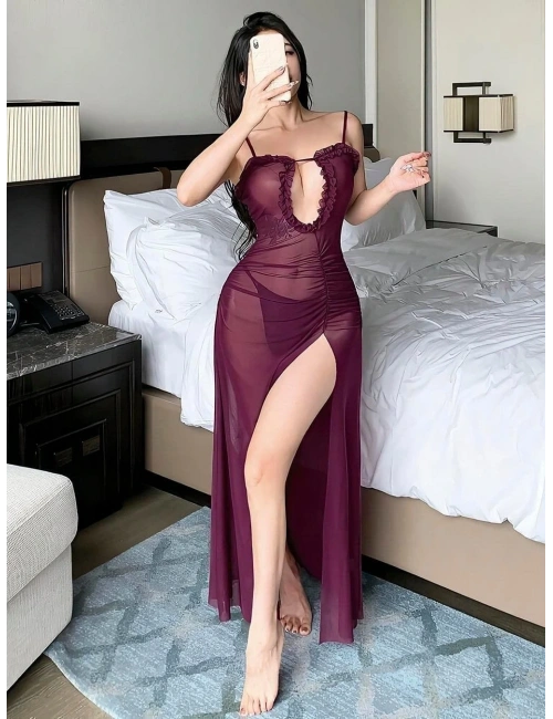 Nightlight 3713 Uzun Derin Yırtmaçlı Gecelik