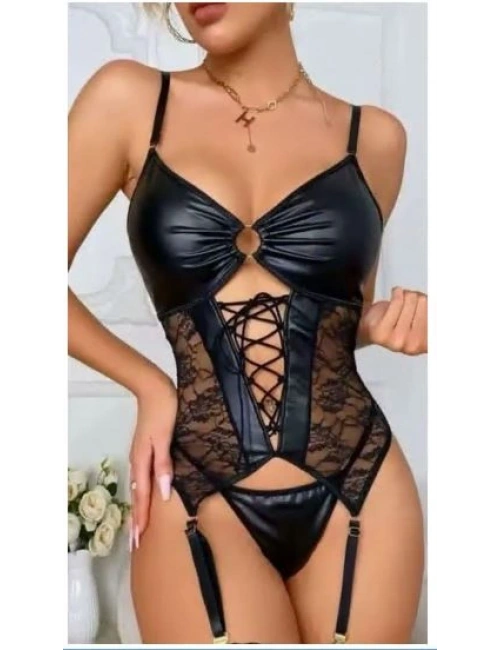 Nightlight 3764 Dantel Detay Deri Jartiyer Takım