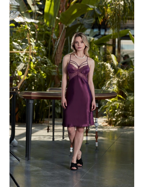 Nurteks 5434 Battal  Kısa Saten Gecelik