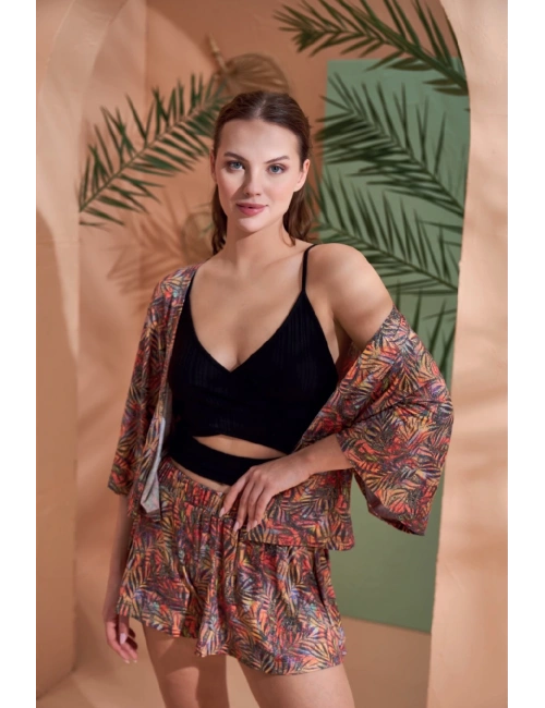 Pjs 27003 Viskon Kimono Croplu Şort Takım