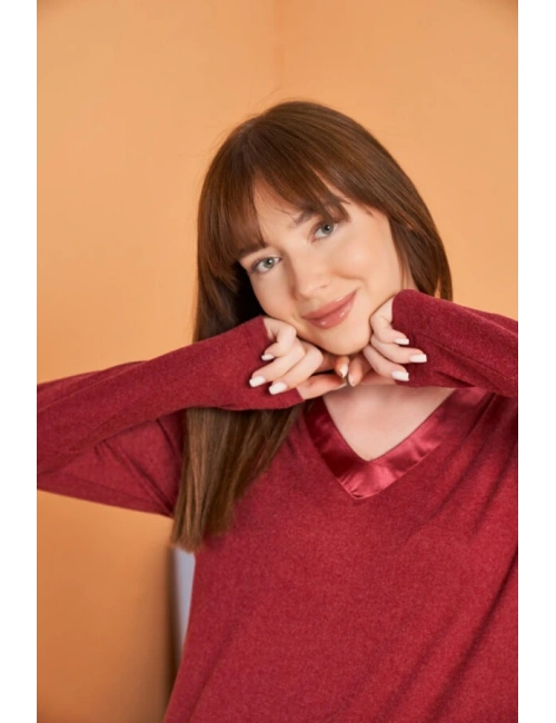 Pjs 28091 Kadın V Yaka Uzun Kol Pijama Takımı