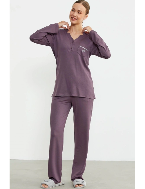 Sementa 76438 Yarım Düğmeli Cep Detaylı Pijama Takım