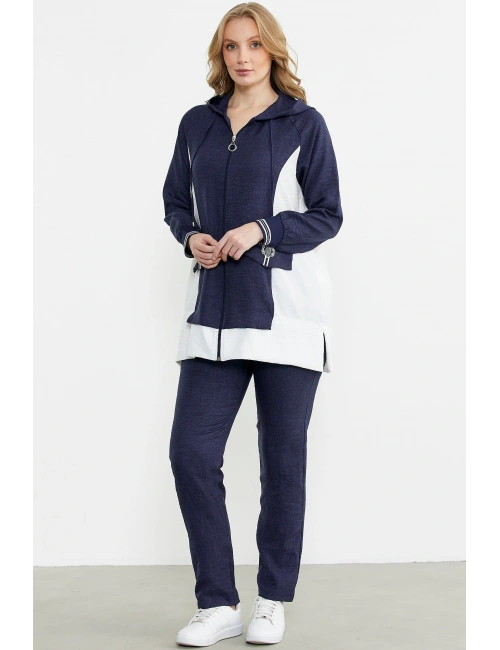Sementa 76448 Keten Görünümlü Kapüşonlu Tunik Takım