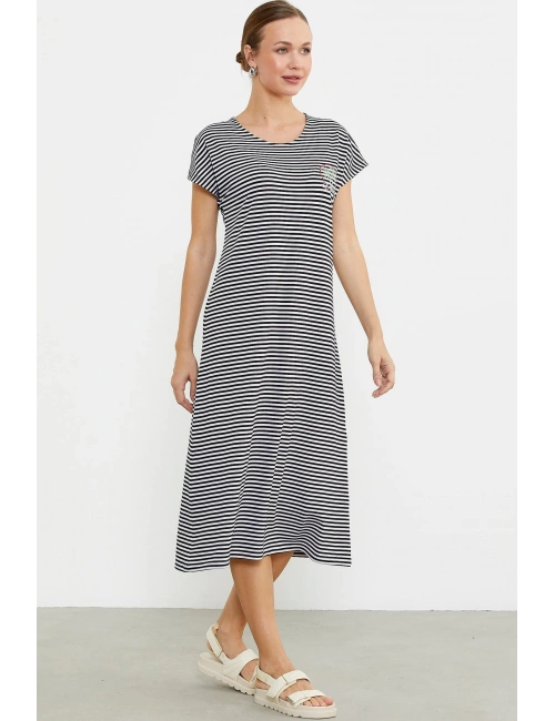 Sementa 77489 Nakış Detaylı Marine Penye Elbise