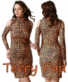 B101193 Leopar Desenli Omuz Açık Elbise