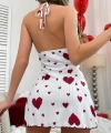 Beyaz Mini Gecelik – Askılı, Kırmızı Kalpli, Diz Üstü Kadın İç Giyim