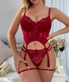Bordo Babydoll İç Giyim Seti Bustiyer  ,külot , Bacak Bantları