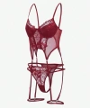 Bordo Babydoll İç Giyim Seti Bustiyer  ,külot , Bacak Bantları