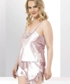 Büyük Beden Somon Saten Babydoll Şort Takımı