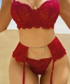 Dantel Göğüs Dekolteli Zincirli Bordo Jartiyer Takım 2078