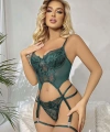 Dantel Transparan Yeşil Badysuit 4lü Takım 7002