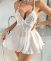 Kadın Beyaz Fantazi Gecelik Tül Göğüs Dantel Detaylı Dekolteli 2197