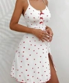Kadın Beyaz Kırmızı Kalp Desenli Askılı  Elbise 5066