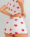Kadın Beyaz Kırmızı Kalp Desenli Şortlu Gecelik Takım 5023