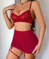 Kadın Bordo Etek Fantazi Jartiyer Sexy Gecelik Takım 3833