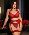 Kadın Büyük Beden Kırmızı Dantelli Jartiyerli Fantezi İç Giyim Takımı 8005