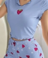 Kadın Çilek Desenli Bebe Mavi Seksi Gecelik Takım 6638