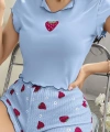Kadın Çilek Desenli Bebe Mavi Seksi Gecelik Takım 6638