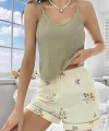 Kadın Ekru Çiçek Baskılı Şortlu Gecelik Pijama Takımı 5099