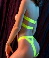 Kadın Fantazi Seksi Neon Sarı Bant Detaylı İç Giyim Takımı, Fetiş Tarz İki Parça Transparan Set