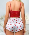 Kadın Kırmızı Kalp Desenli Şort Askılı Dantel Üst Pijama Takımı 2218