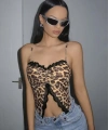 Kadın Leopar Desenli Crop Önden Dantel Detaylı 5095