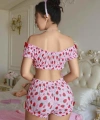 Kadın Pembe Çilek Desenli Sexy Kostüm 8014