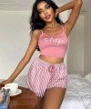 Kadın Pembe Çizgili Desen Askılı Şortlu Pijama Takım 9002