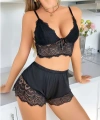 Kadın Siyah Dantel Detaylı Şortlu Pijama Takımı 5054