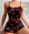 Kadın Siyah Dudak Desenli Şortlu Pijama Takımı 5057