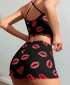 Kadın Siyah Dudak Desenli Şortlu Pijama Takımı 5057