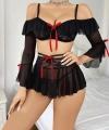 Kadın Siyah Etek Bustiyer Sexy Gecelik Takım 3831
