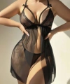 Kadın Siyah Fantazi Gecelik Tül Göğüs Fiyonk Detaylı Önden Açık Dekolteli  2195