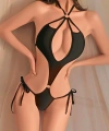 Kadın Siyah Fantezi Boyundan Bağlama Halka Detaylı Sexi Kostüm 2046