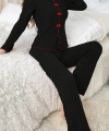 Kadın Siyah Kırmızı Biyeli Ve Fiyonklu Uzun Kollu Mevsimlik Pijama Takımı