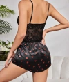 Kadın Siyah Kırmızı Kalp Desenli Saten Şort Pijama Takımı 2232