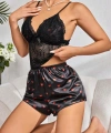 Kadın Siyah Kırmızı Kalp Desenli Saten Şort Pijama Takımı 2232