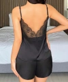 Kadın Siyah  Şort Askılı Dantel Üst Pijama Takımı 2233